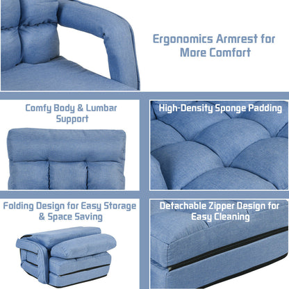 Adjustable Folding Floor Lazy Chair with Pillow-Blue