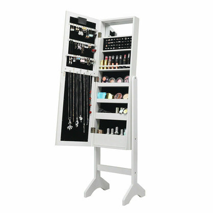 Standing Jewellery Organiser Cabinet with Adjustable Mirror 18 LEDs-White