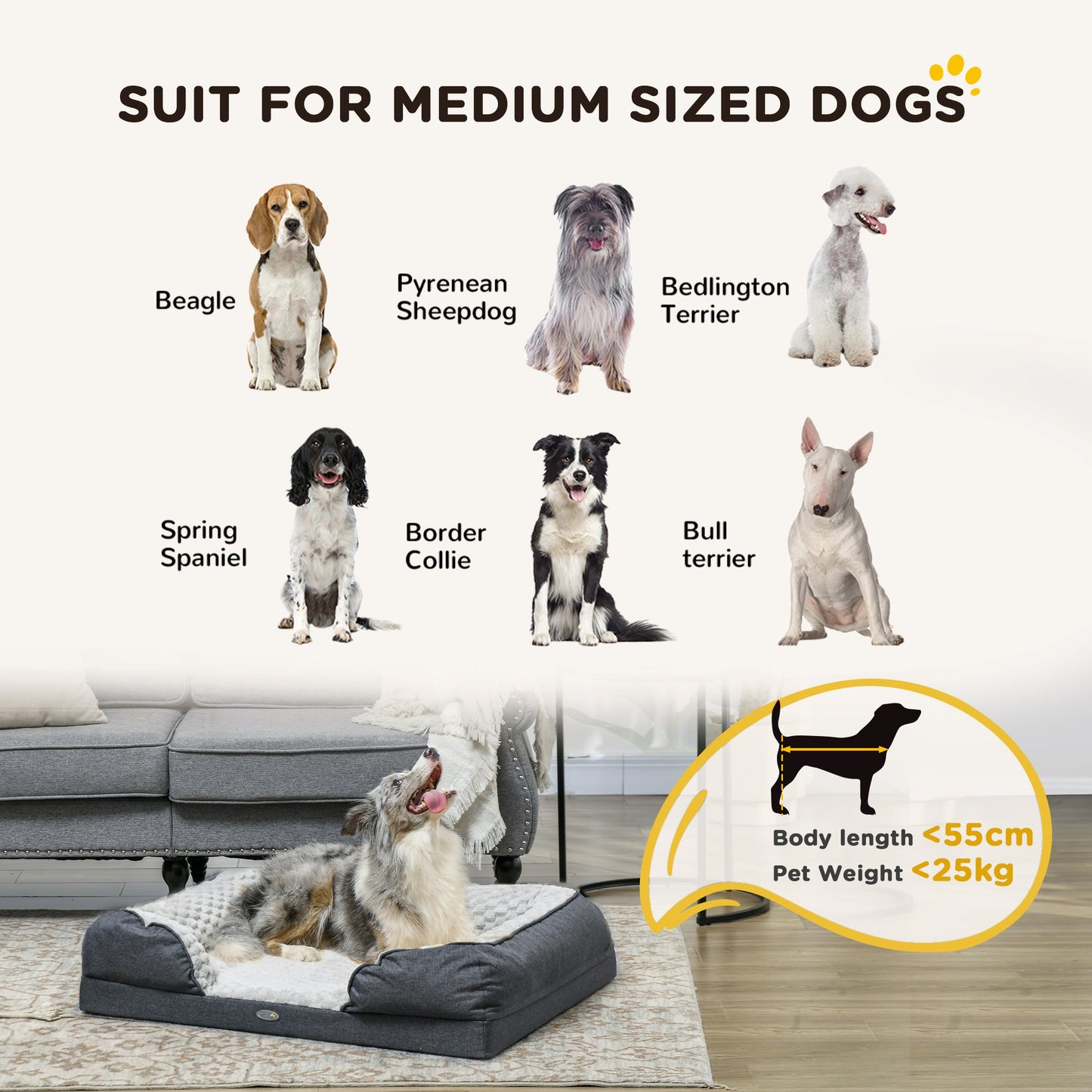 PawHut Calming Dog Bed Pet Mattress w/ Removable Cover, Anti-Slip Bottom, for Medium Dogs, 90L x 69W x 21Hcm - Charcoal Grey