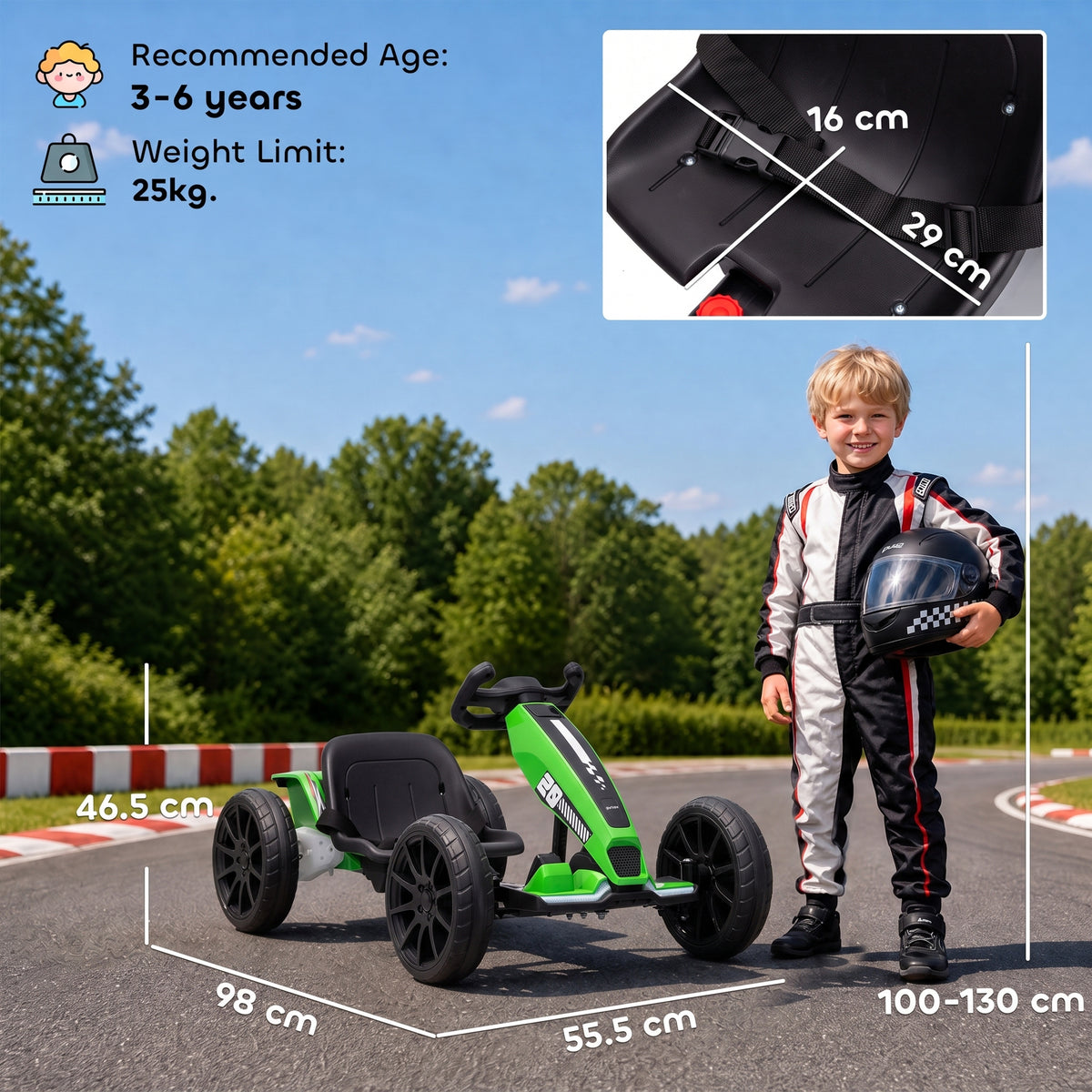 AIYAPLAY 12V Electric Go Kart for Kids with Dual Motors, Adjustable Seat, Soft Start, LED Lights, EVA Wheels, for Age 3-6, Green
