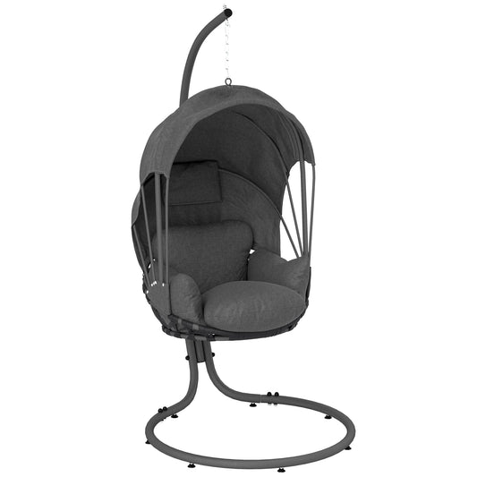 Outsunny Hanging Egg Chair Swing Hammock Chair with Stand, Cushion and Retractable Canopy, for Indoor and Outdoor, Grey