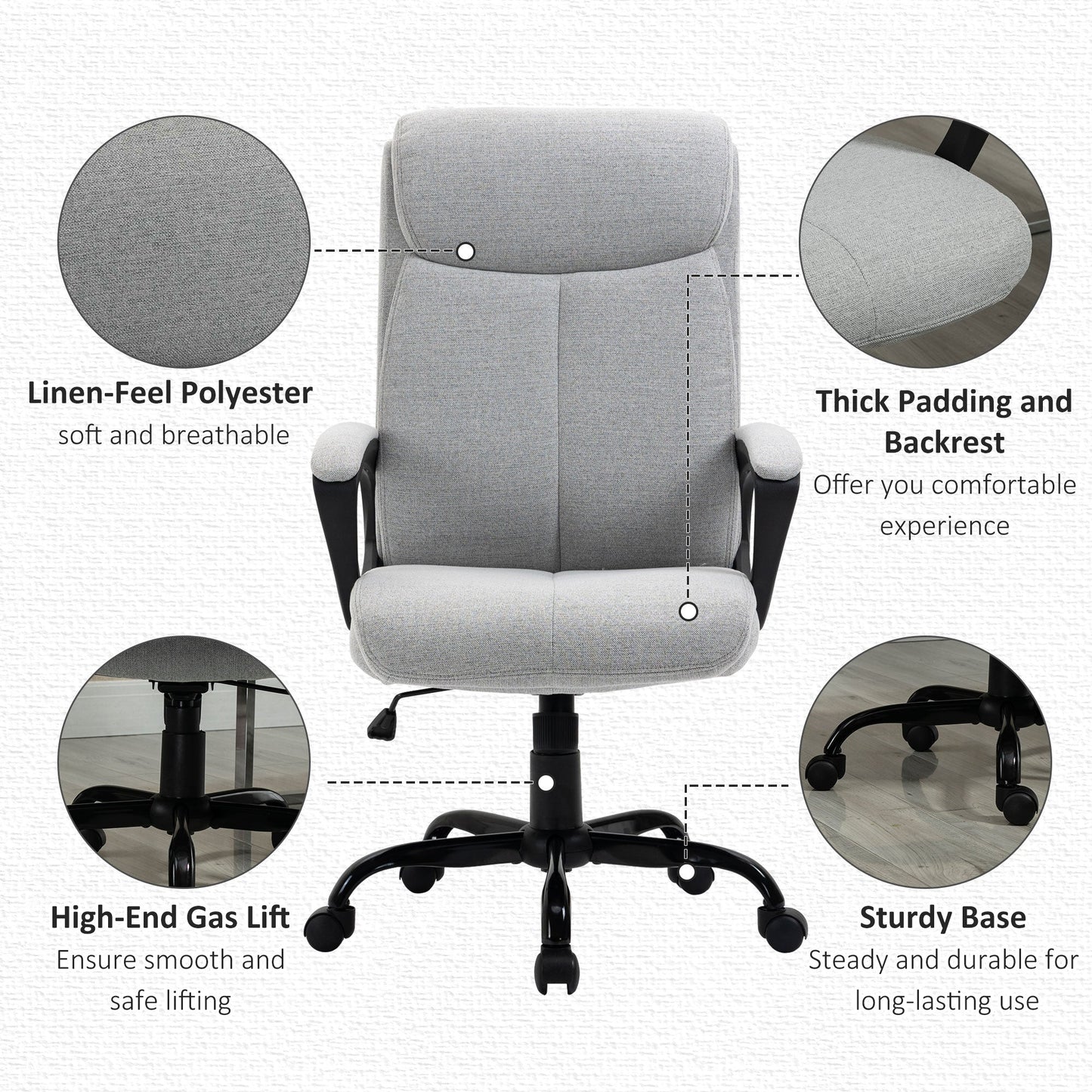 Vinsetto High Back Home Office Chair Swivel Computer Chair Adjustable Height, Light Grey