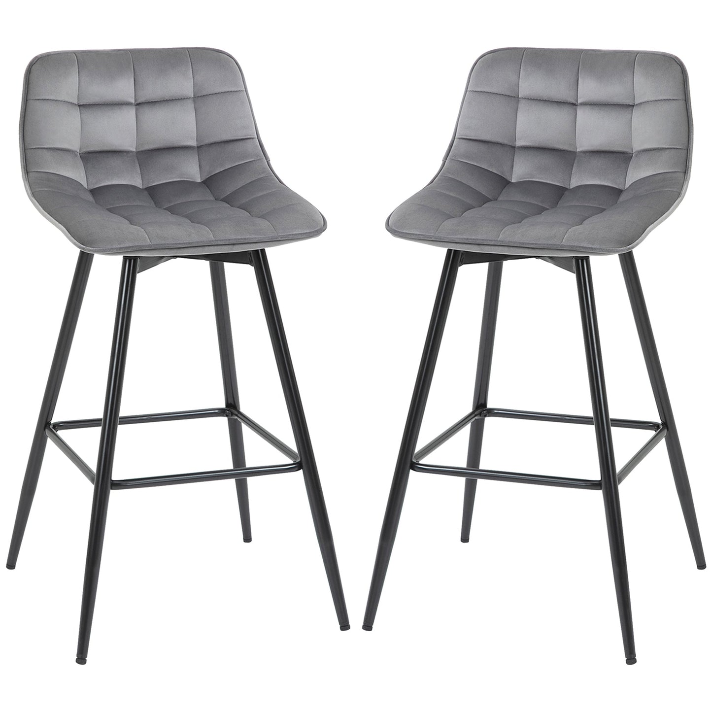 Retro Style Set of 2 Bar stools With Backs Velvet-Touch Dining Chairs Kitchen Counter Chairs  Fabric Upholstered seat with Metal Legs, Backrest, Grey