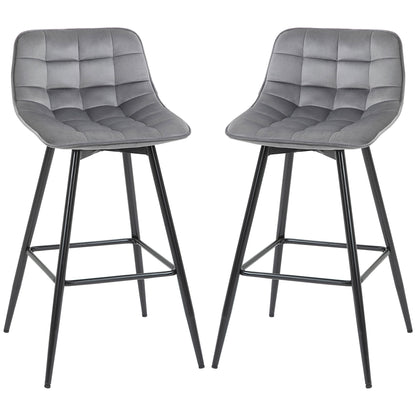 Retro Style Set of 2 Bar stools With Backs Velvet-Touch Dining Chairs Kitchen Counter Chairs  Fabric Upholstered seat with Metal Legs, Backrest, Grey