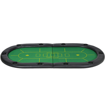 SPORTNOW Foldable Poker Mat for 10 Players, Oval Poker Table Top with Cup Holders, Portable Poker Table Cloth with Carrying Bag, 180 x 90 cm, Green