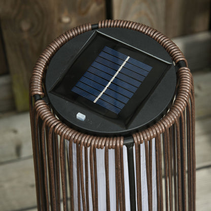 Outsunny Patio Garden PE Rattan Solar Lights Woven Resin Wicker Lantern Auto On/Off Solar Powered Lights, Brown