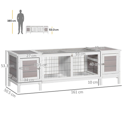 PawHut Wooden Rabbit Hutch, Guinea Pig Cage, Separable Bunny Run, Small Animal House for Indoor with Slide-out Tray, 161 x 50.5 x 53.3cm, Grey