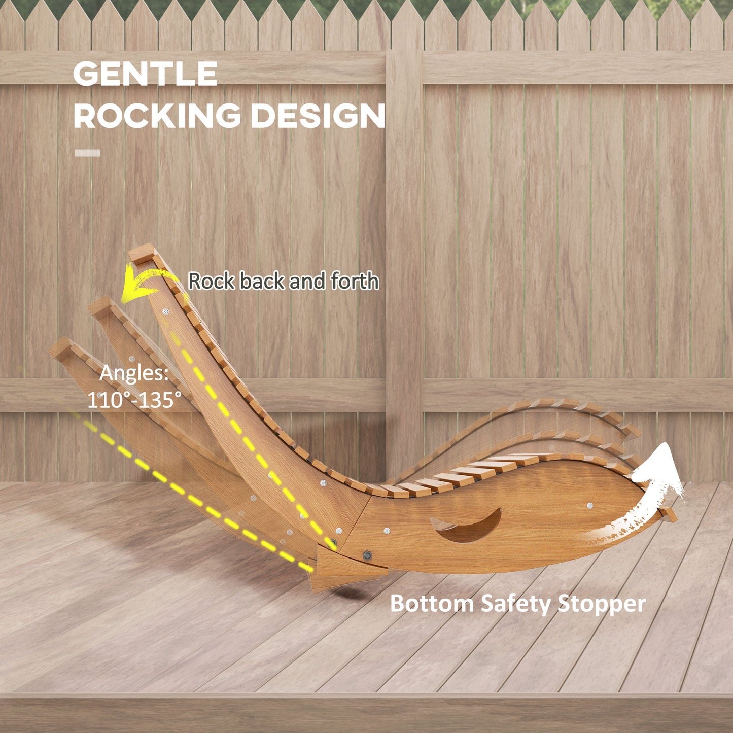 Outsunny Outdoor Rocking Chair w/ Slatted Seat, Wooden Rocking Chair, 130cm x 60cm x 60cm, Light Brown