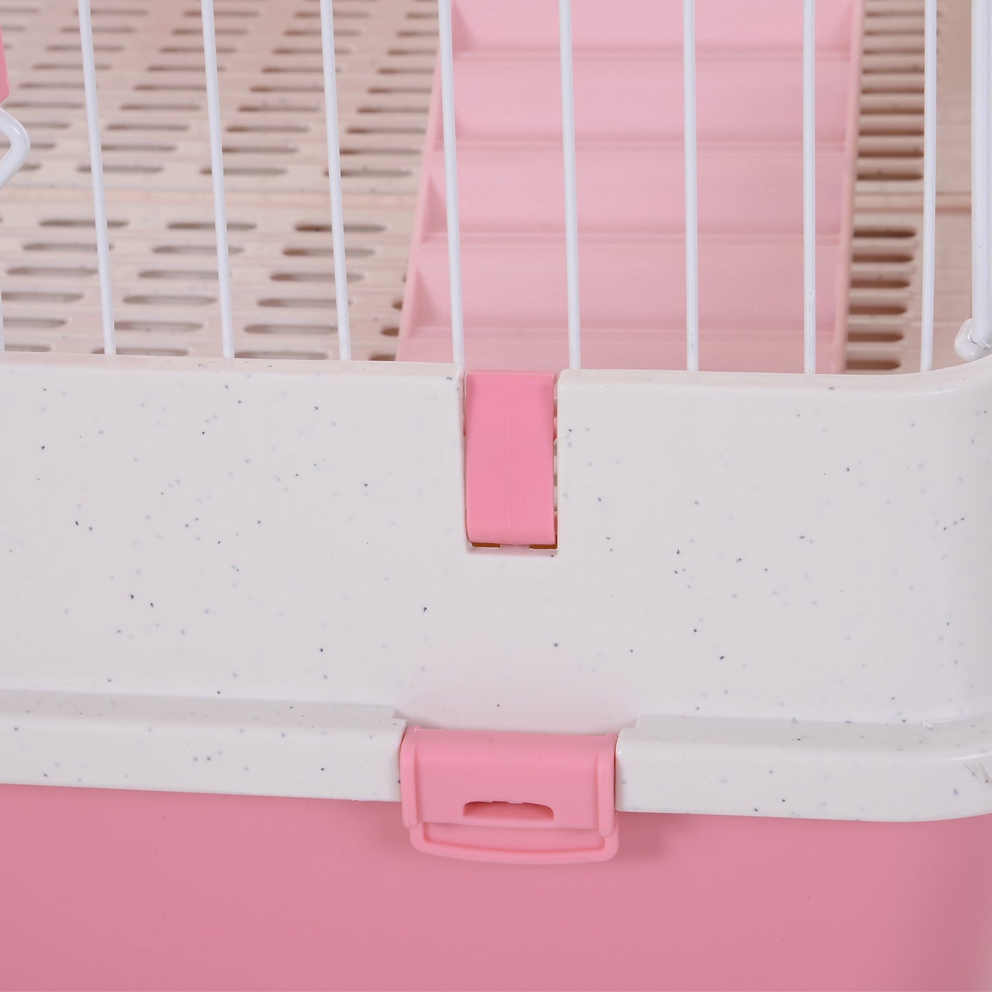 PawHut Four-Tier Small Animal Cage, for Bunnies, Ferrets, Chinchillas w/ Wheels, Tray - Pink