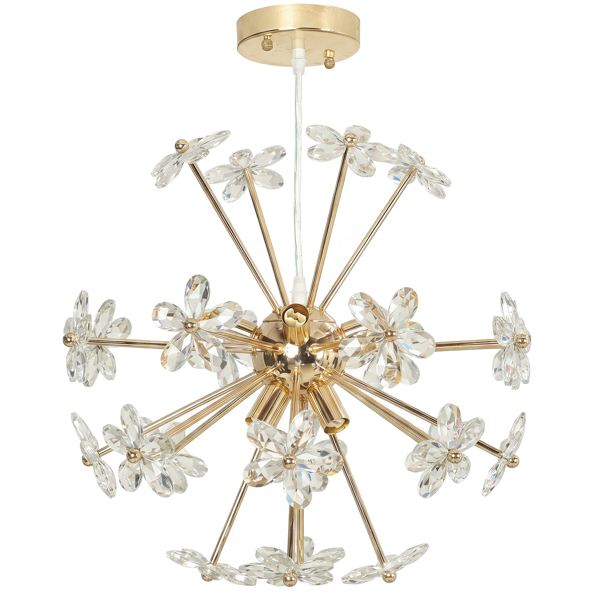 HOMCOM Crystal Chandeliers Ceiling Light with Flower, Modern Pendant Light with Adjustable Height, Ceiling Plate, Clear