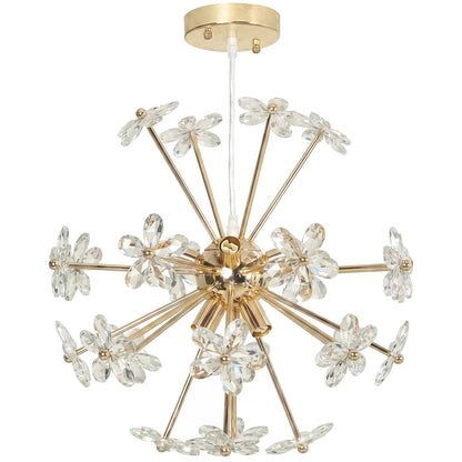 HOMCOM Crystal Chandeliers Ceiling Light with Flower, Modern Pendant Light with Adjustable Height, Ceiling Plate, Clear