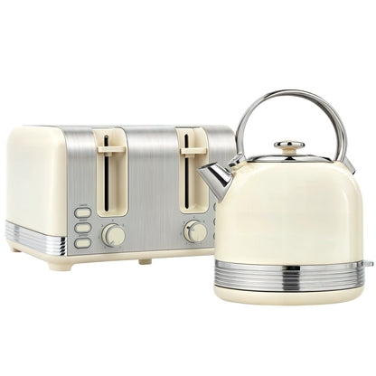 HOMCOM Polished Stainless Steel Kettle and Toaster Set - Cream