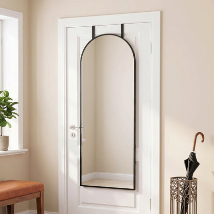 HOMCOM 40 x 110 cm Full Length Hanging Mirror, Arched Mirror with Adjustable Hooks, Over-the-Door or Wall-Mounted, Black