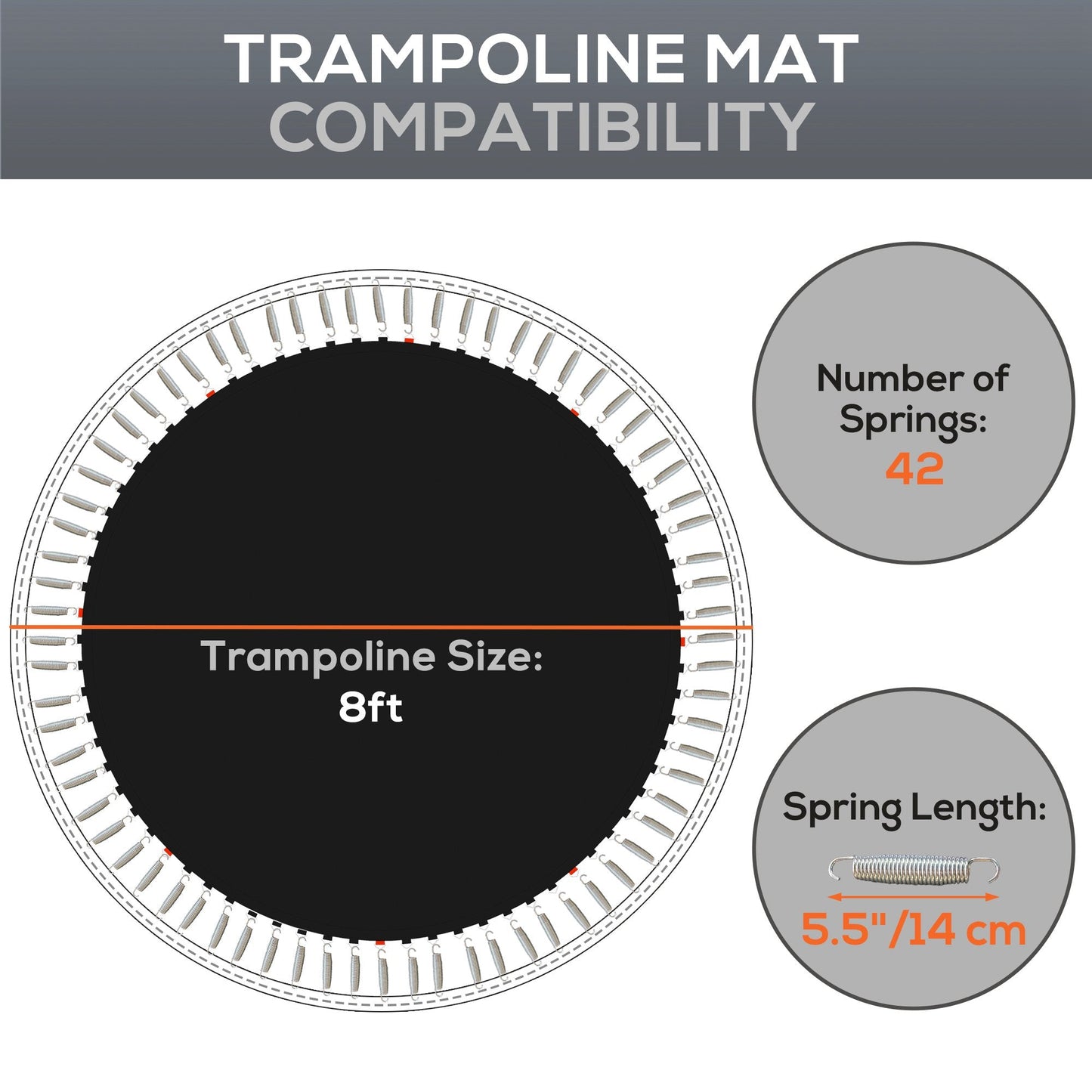 SPORTNOW Replacement Trampoline Mat with Spring Pull Tool and 42 V-Hooks, Fits 8ft Trampoline Using 14cm Springs