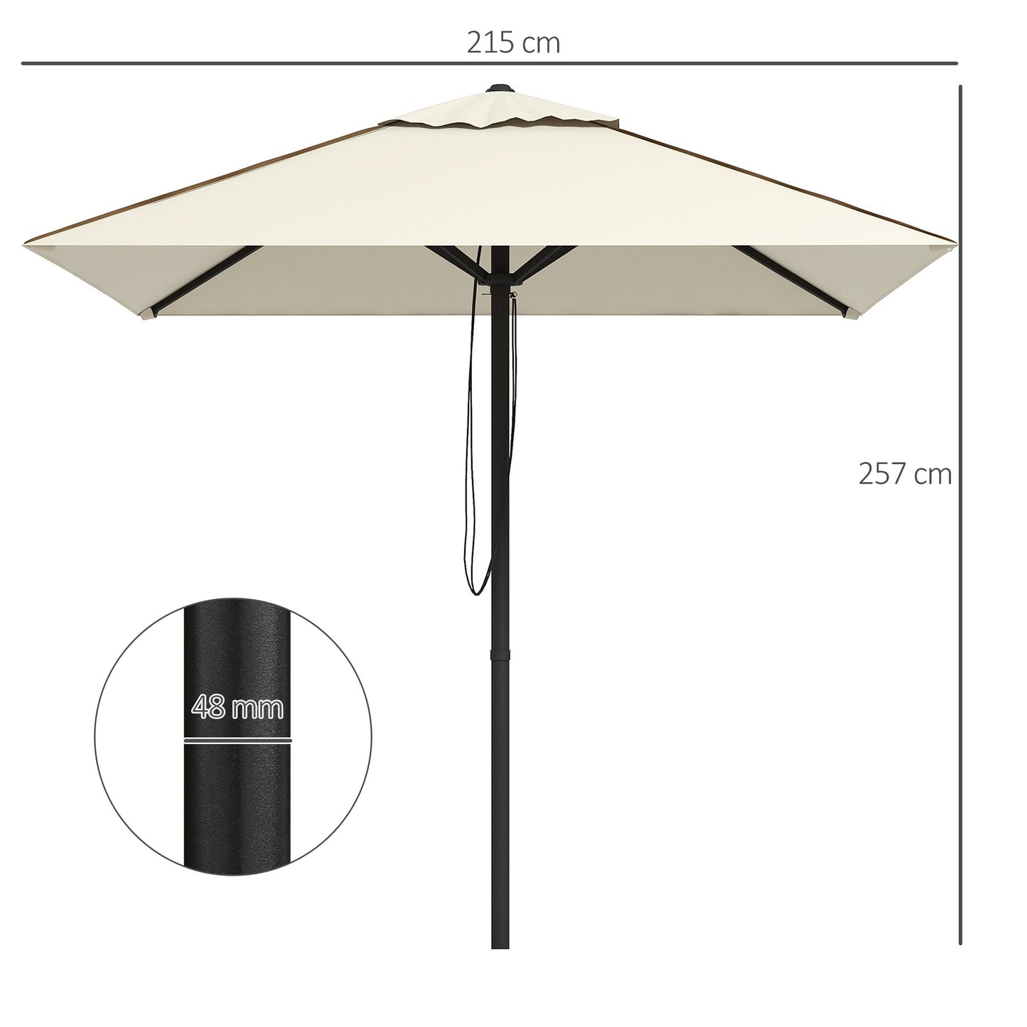 Outsunny Patio Parasol Umbrella with Vent, Garden Market Table Umbrella Sun Shade Canopy with Piping Side, Beige