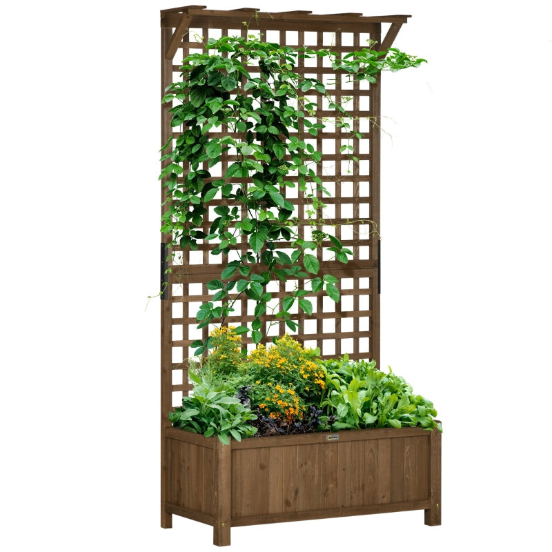 Wood Planter With Trellis For Vine Climbing- Coffee