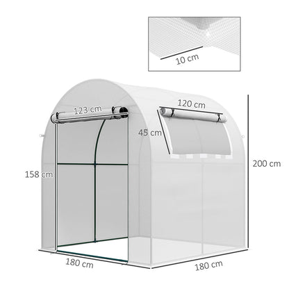 Outsunny Walk in Polytunnel Greenhouse، منزل أخضر للحديقة مع نافذة وباب قابلين للطي، 1.8 × 1.8 × 2 متر، أبيض