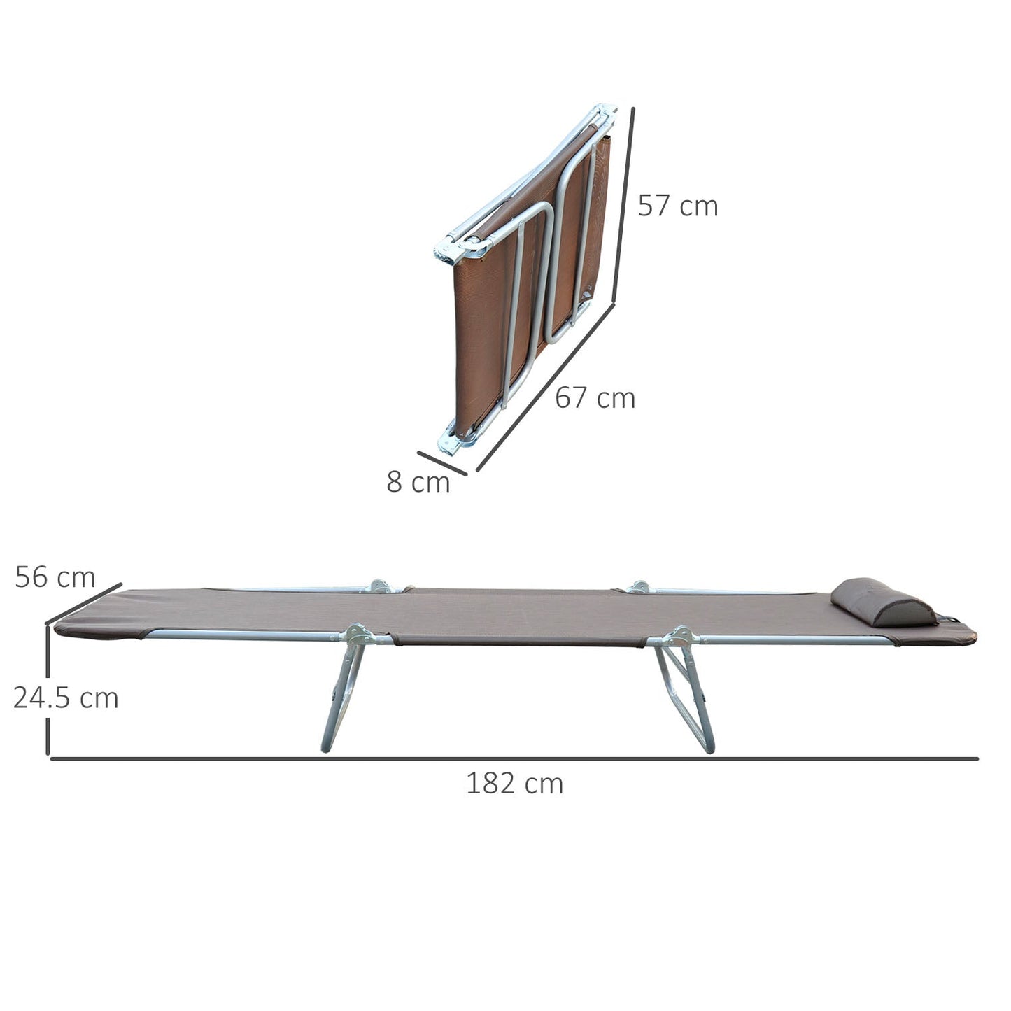 Outsunny Outdoor Foldable Sun Lounger, Adjustable Backrest Garden Recliner Sun Lounger Chair with Headrest Pillow, Coffee