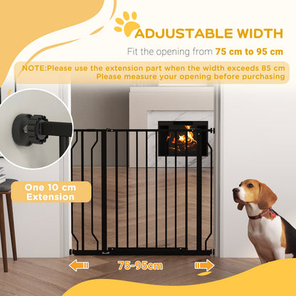 PawHut Wide Dog Safety Gate, with Door Pressure, for Doorways, Hallways, Staircases - Black