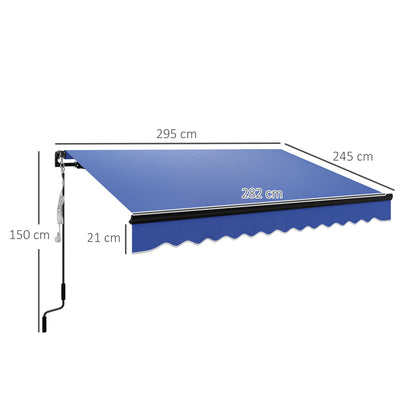 Outsunny 3 x 2,5 m markiza elektryczna z oświetleniem LED i pilotem, aluminiowa rama, markiza zwijana DIY, osłona przeciwsłoneczna UV50+ do drzwi tarasowych i okien ogrodowych, niebieska