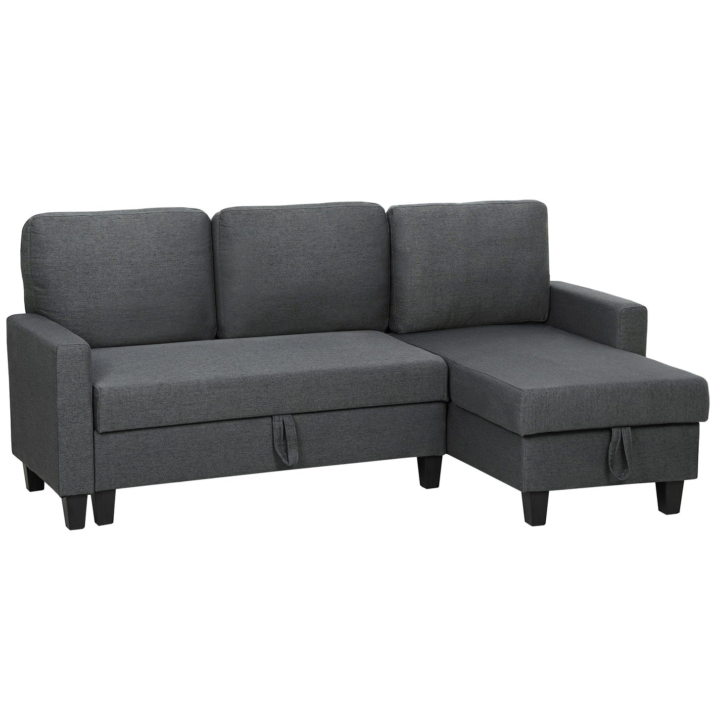 HOMCOM Three-Seater Storage Sofa Bed - Charcoal Grey