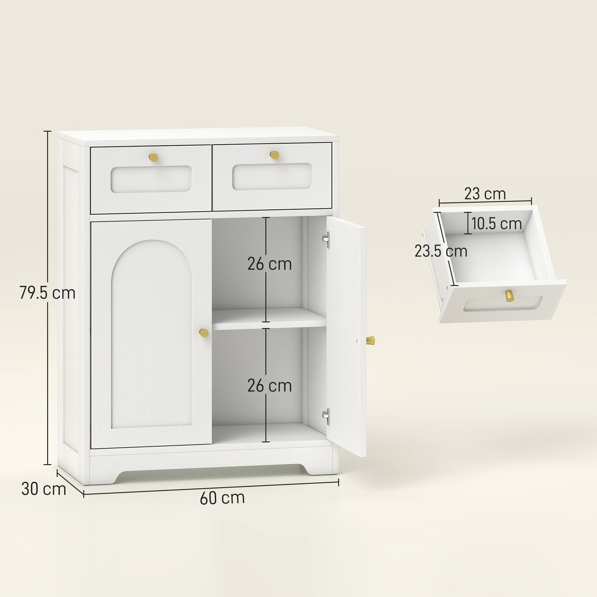 HOMCOM Bathroom Floor Cabinet with 2 Drawers in White, image 3