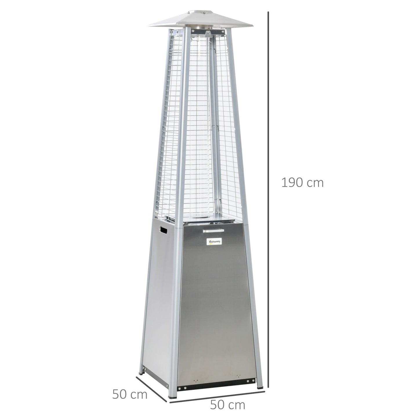 Outdoor Patio Gas Heater Stainless Steel Pyramid Propane Heater Garden Freestanding Tower Heater with Wheels, Dust Cover, Silver 11.2KW