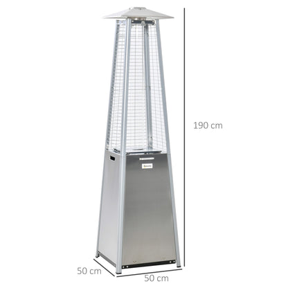 Outdoor Patio Gas Heater Stainless Steel Pyramid Propane Heater Garden Freestanding Tower Heater with Wheels, Dust Cover, Silver 11.2KW