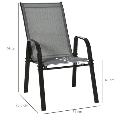 Outsunny 4 Pieces Garden Chairs, Stackable Outdoor Chairs with High Backrest and Armrest, Breathable Mesh Fabric Dining Chair Set of 4, Dark Grey