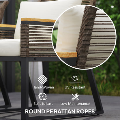 Outsunny Four Piece Wicker Rope Garden Furniture Set with Glass Top Coffee Table - Grey