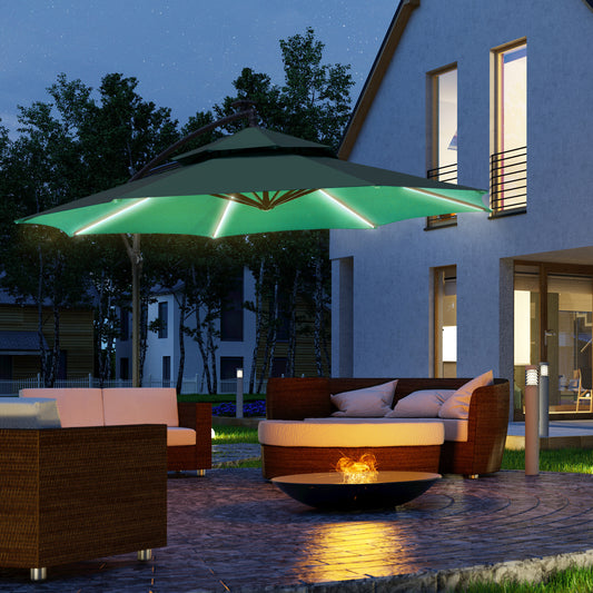Outsunny 3m LED Light Overhanging Parasol - Zielony