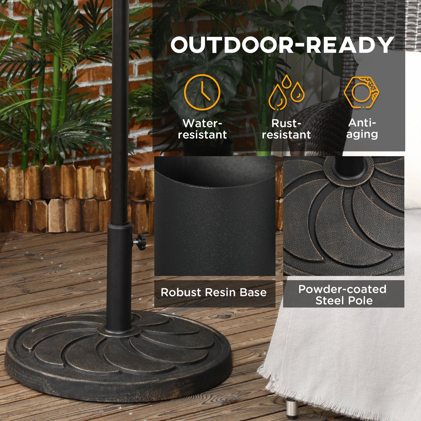 Outsunny 18kg Resin Garden Parasol Base, Round Outdoor Market Umbrella Stand Weight for Poles of 38mm to 48mm, Bronze