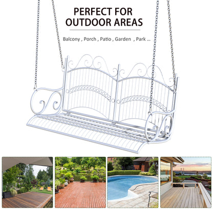 Outsunny Garden Bench Outdoor Metal 2-osobowy fotel wiszący hamak meble ogrodowe balkon biały - 118Lx 58W x 57H cm