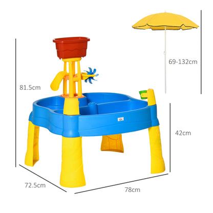 2 in 1 Sand and Water Table w/ Accessories, Adjustable Parasol - Multicoloured