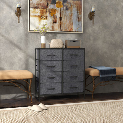 HOMCOM Fabric Chest of Drawers, Industrial Bedroom Dresser with 8 Fabric Drawers, Steel Frame and Wooden Top for Nursery, Living Room, Hallway, Black