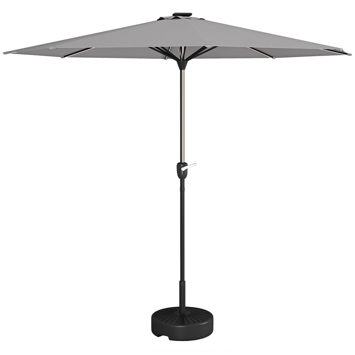 Outsunny Garden Parasol with LED Lights, Solar Charged Patio Umbrella with Crank Handle, for Outdoor, Light Grey