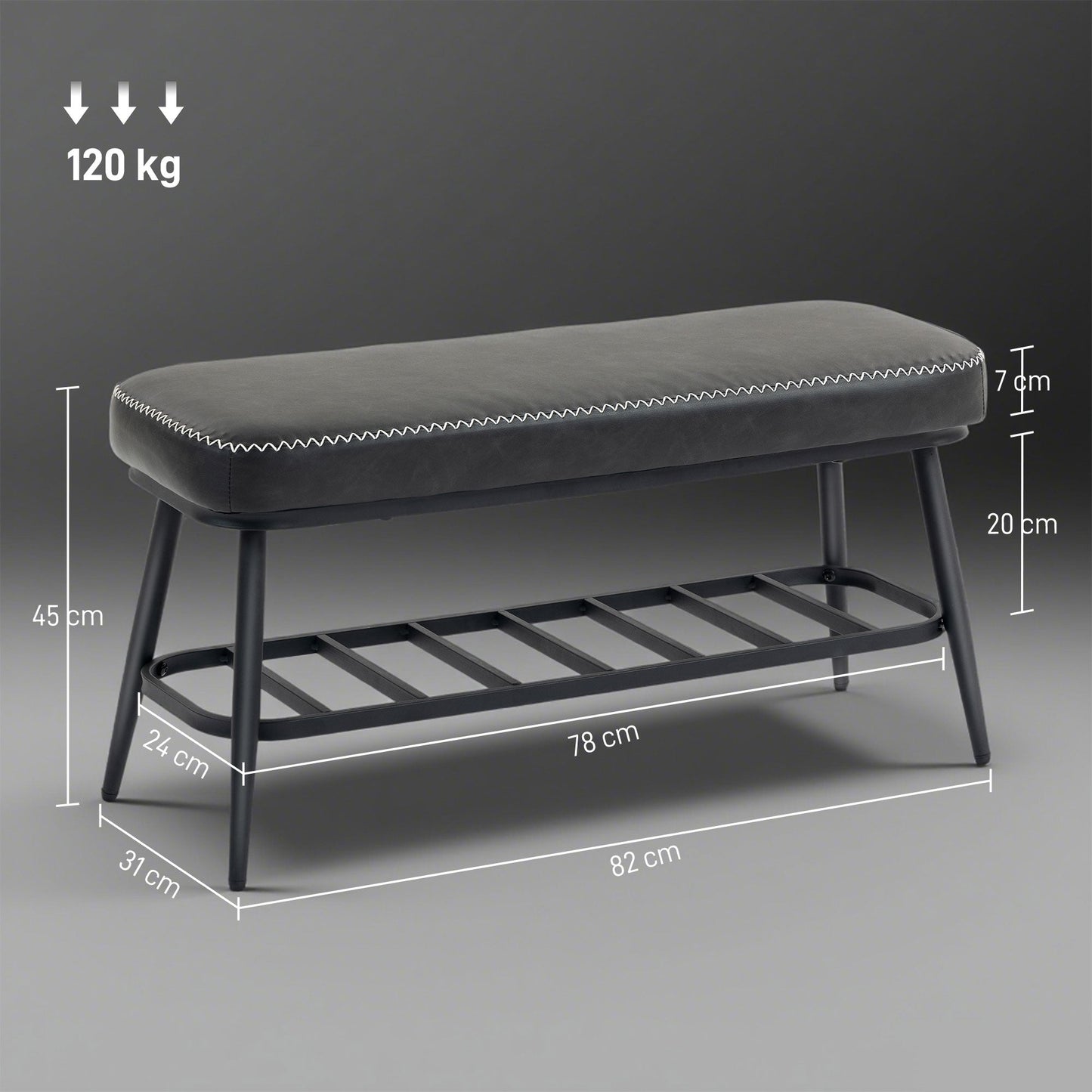HOMCOM PU Leather Shoe Storage Bench - Charcoal Grey