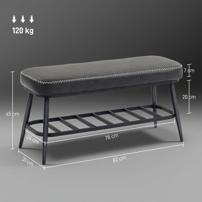 HOMCOM PU Leather Shoe Storage Bench - Charcoal Grey