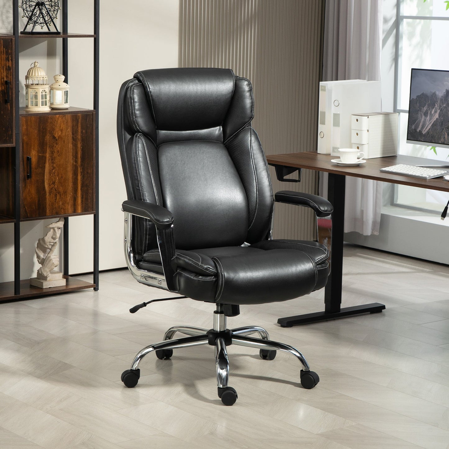 HOMCOM Ergonomiczny fotel biurowy, wytrzymały fotel biurowy ze sztucznej skóry z funkcją pochylania, regulowana wysokość, 227 kg 500 funtów obrotowy fotel komputerowy do nauki w domu, czarny