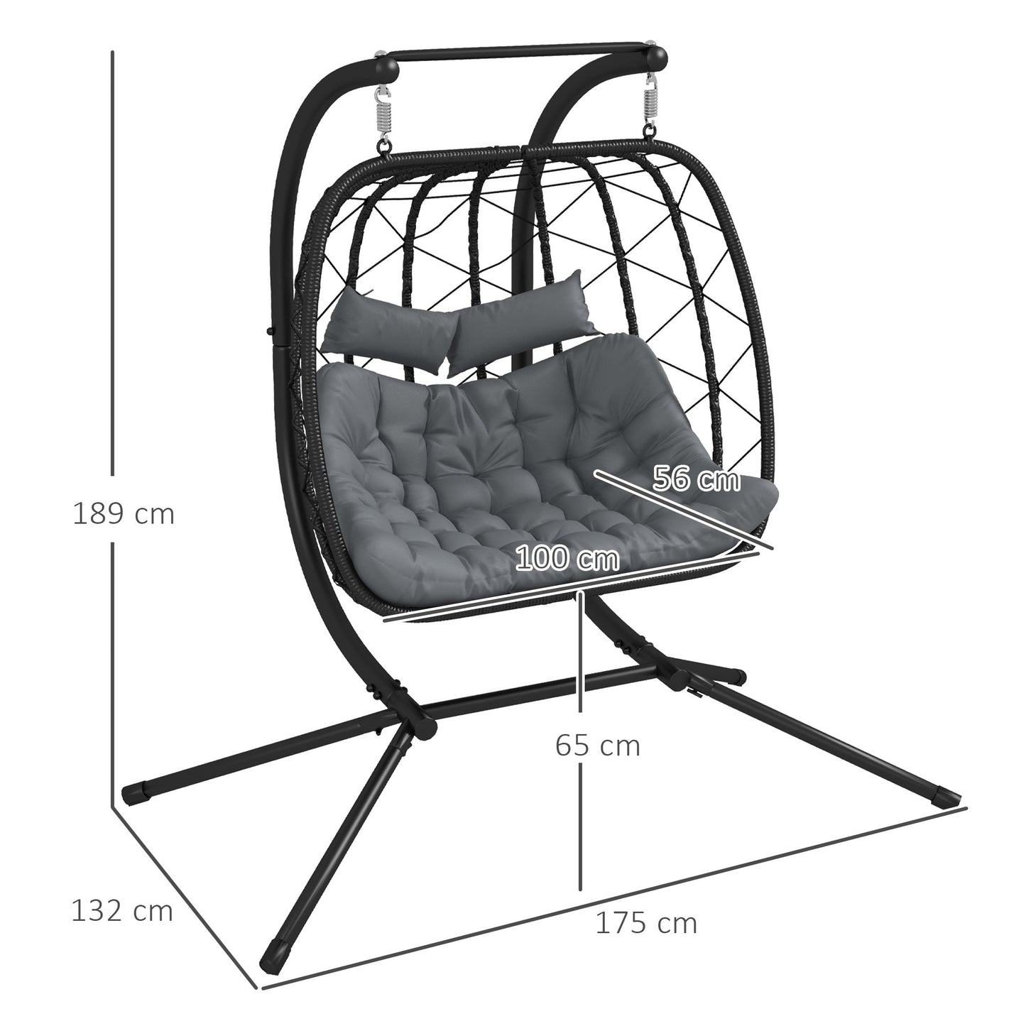 Outsunny Dwumiejscowy wiszący fotel Egg Frame Steel Frame - czarny