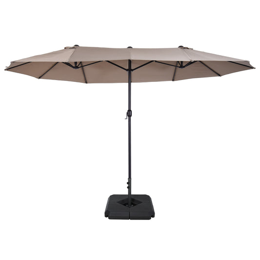 Outsunny 4,6 m Parasol ogrodowy dwustronny parasol przeciwsłoneczny na patio, zadaszenie, osłona rynkowa, baldachim z podstawą ciężarkową, brązowy
