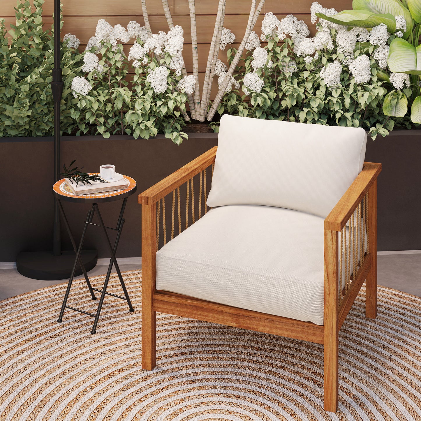 Outsunny Mosaic Outdoor Garden Table, 35,5 cm Okrągły Składany Stolik Kawowy z Metalową Ramą na Balkon i Taras, Pomarańczowy