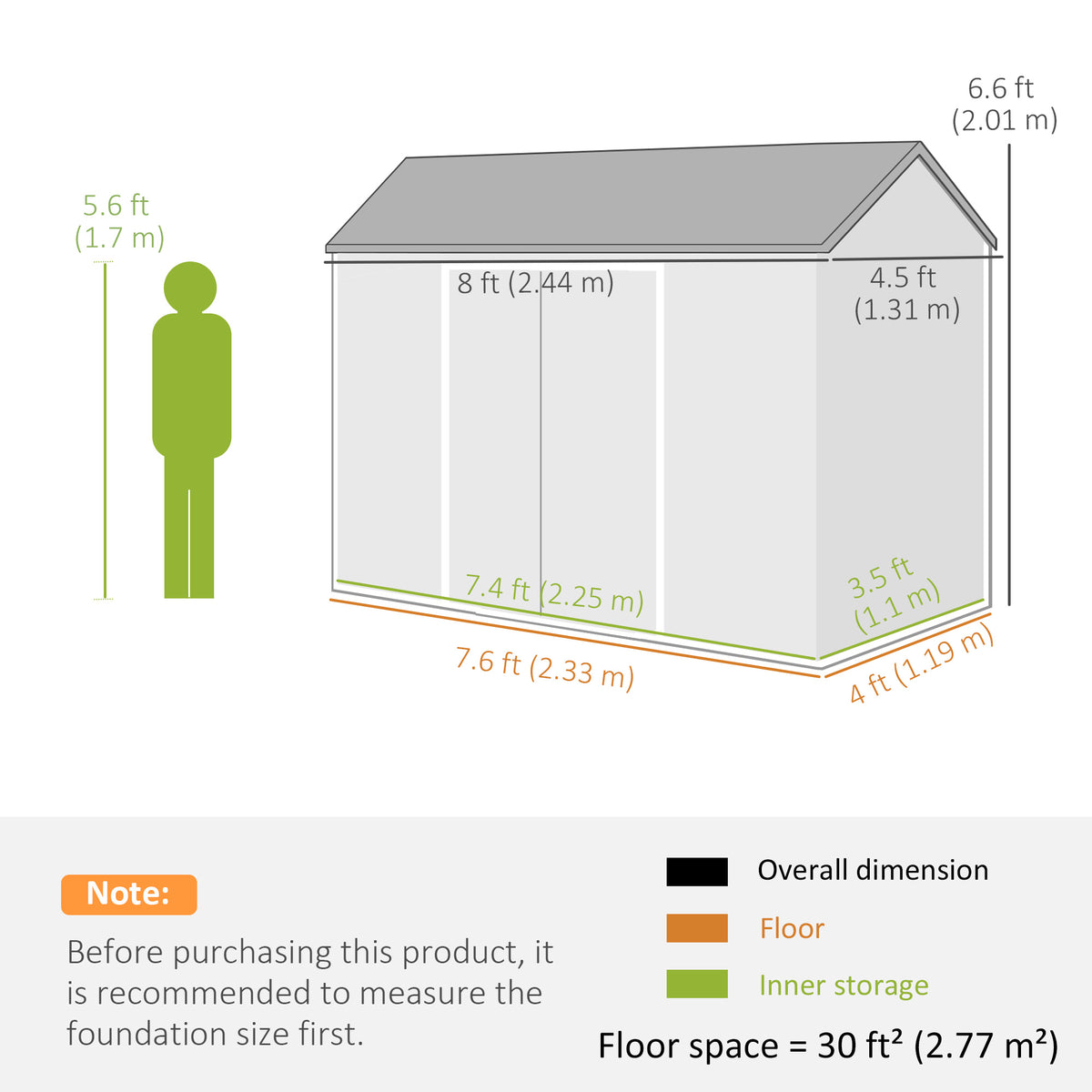 Outsunny 8 x 4 ft Plastic Garden Shed, Wood-Effect Outdoor Storage Shed with Floor, Windows, Lockable Doors and Vents, Light Grey