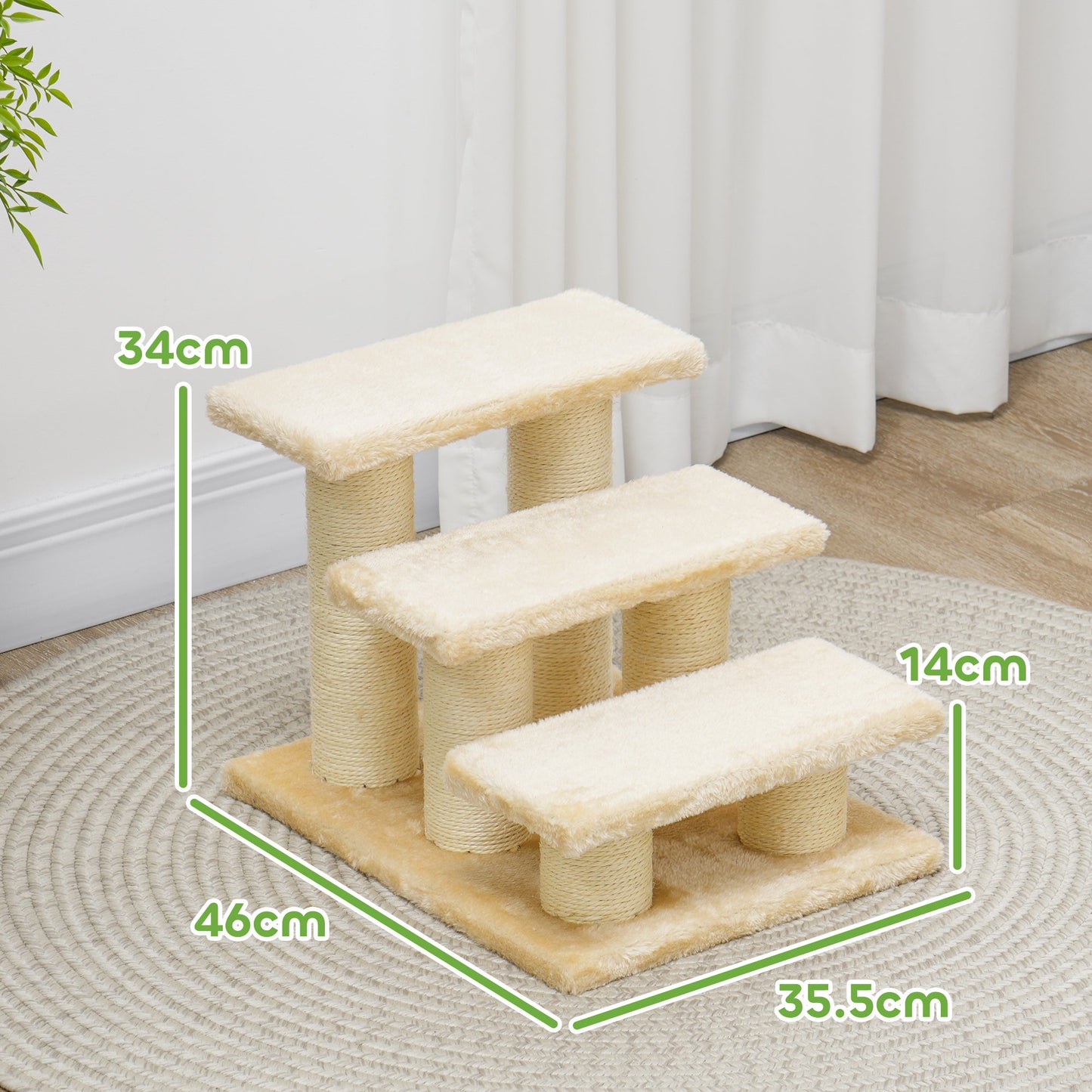 PawHut Pet Stairs 3-step Pet Ladder Cat dog Stairs Climb Ladder Cat Tree, Beige