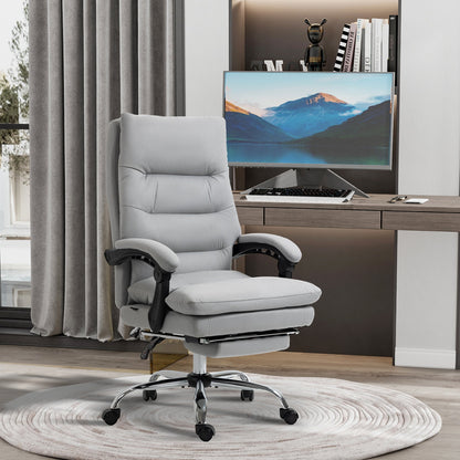 Vinsetto Office Chair with Footrest, Double Padding Ergonomic Desk Chair with 6-Point Vibration Massage and Back Heating, Microfibre Fabric with 135  Reclining Back, Grey