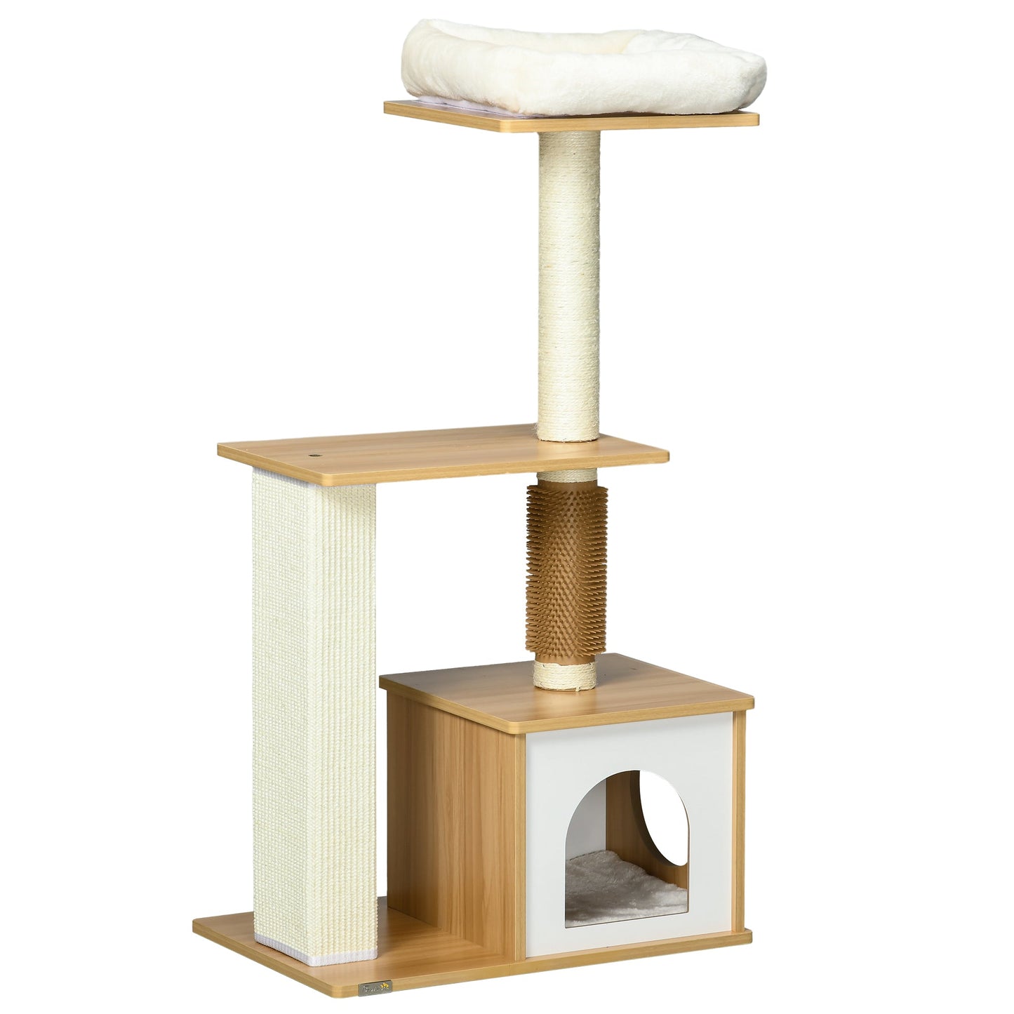 PawHut Cat Tree with Scratching Posts, Cat House, Cat Bed, Perches, 59.5 x 39.5 x 114cm - Oak Tone