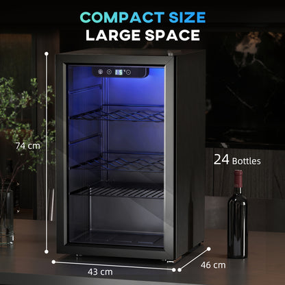 HOMCOM 24 Bottle Wine Cooler, 68 Litre Capacity, 4-16°C Freestanding Drinks Wine Fridge with Glass Door, Black