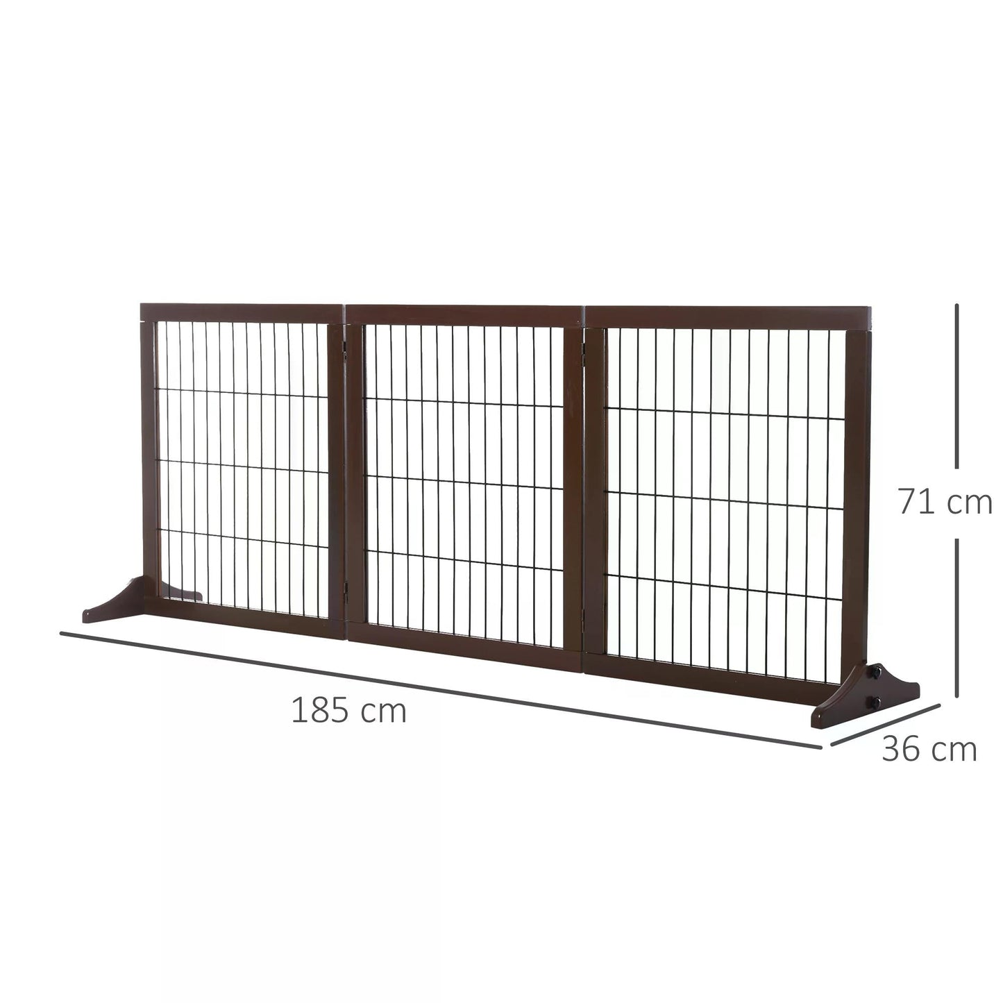 PawHut Freestanding Dog Gate 3 Panel Safety Pet Barrier Foldable w/ Support Feet Brown 185 x71 cm