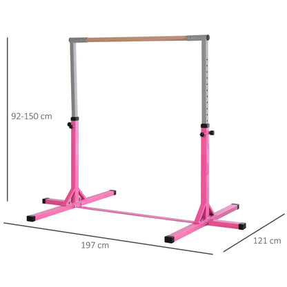 HOMCOM Height Adjustable Gymnastics Horizontal Bar for Kids, Children Junior Kip High Bar Fitness, Pink