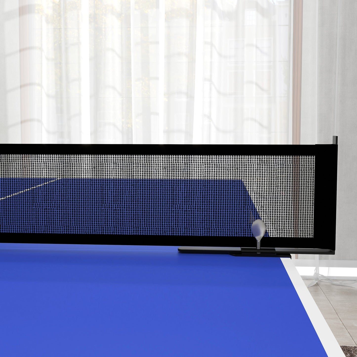 SPORTNOW 9FT Foldable Table Tennis Table, with Cover, Net, Paddles, Balls - Blue